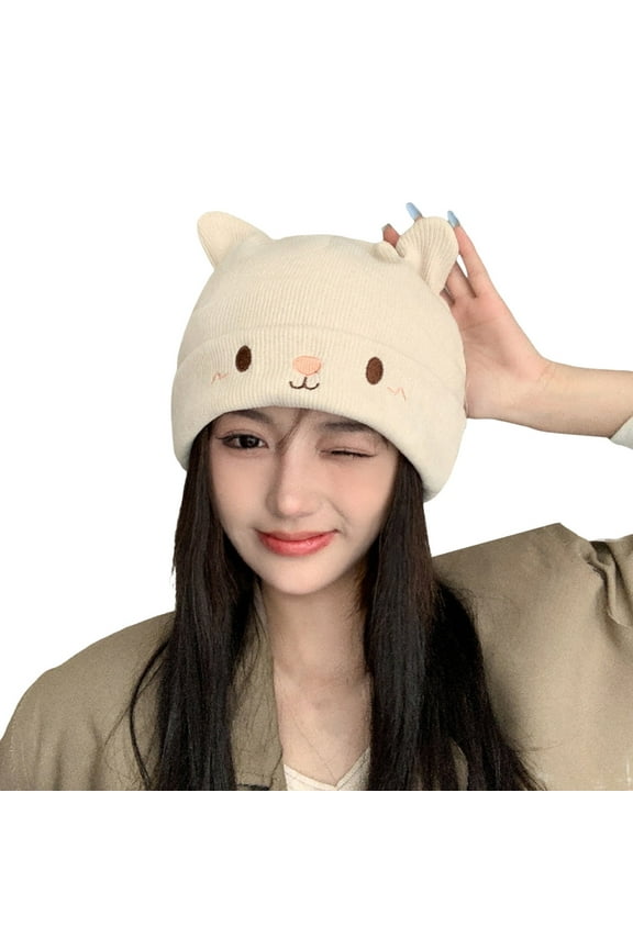 Hats for Women Men Girls Boys Teens Cute Cat Ear Knit Cable Rib Hat Cap Beanie Soft Cold Cozy Autumn Winter Beanie Cap for Outdoor Hats