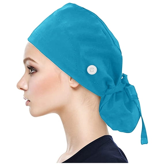 Hats for Women Scrub Cap With Buttons Bouffant Hat With Sweatband for Womens and Mens Sky Blue