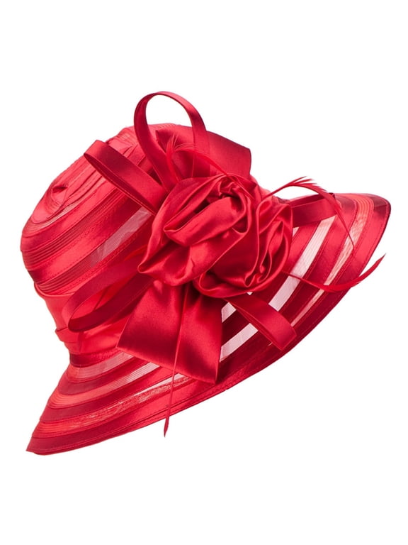 Hats for Women - Sun Hat Bowler Church Cap, Wide Brim Lightweight Stripe See-through Mesh Women Dress Cap Bridal Hat