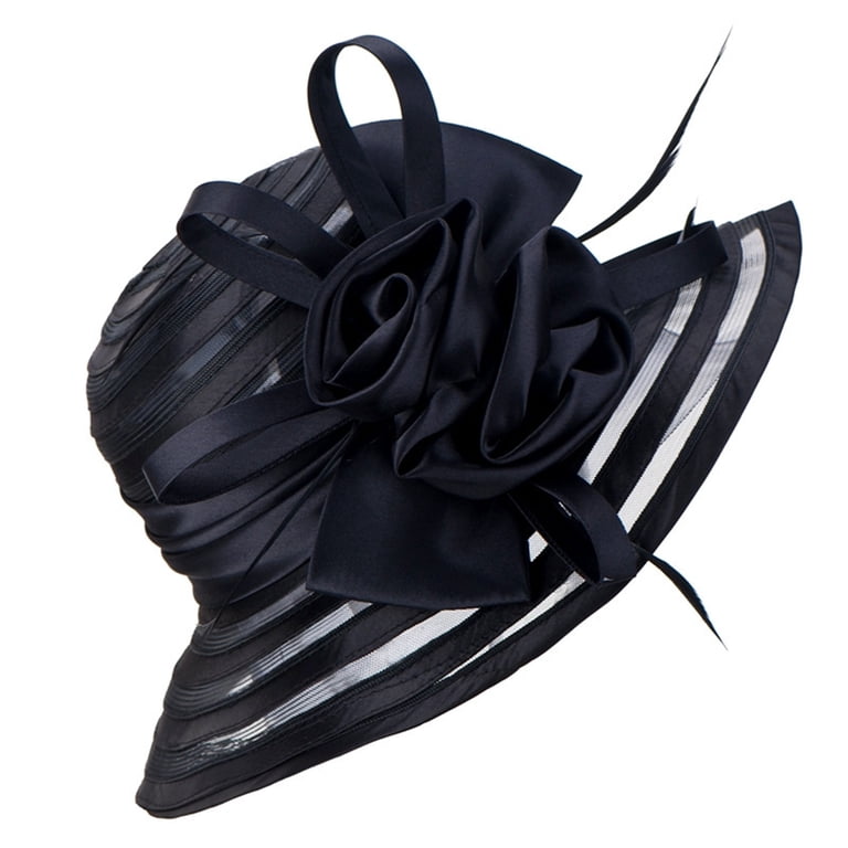 Women Sun Hat Church Wide Brim Black White Women Church Cap Wide Brim Summer Sun Hat for Party Wedding  main image 3