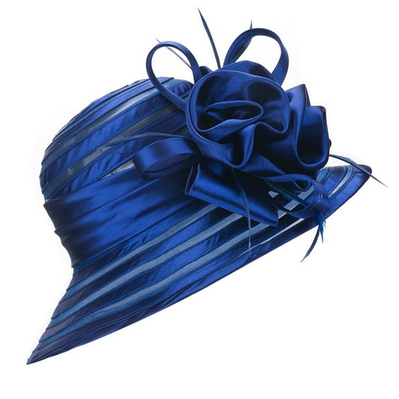 Hats for Women - Sun Hat Bowler Church Cap, Wide Brim Lightweight Stripe See-through Mesh Women Dress Cap Bridal Hat