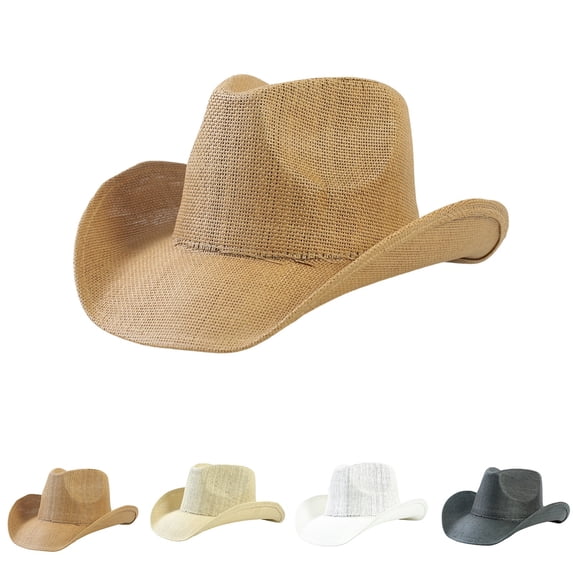 Hats for Women Unisex Classic Hard Brim Western Cowboy Straw Sun Hat Khaki One Size