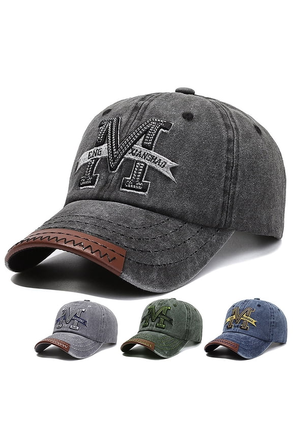 Hats for Women Unisex Washed Denim Letter M Embroidered Baseball Sun Hat Black One Size
