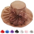 thumbnail image 1 of Hats for Women - Wide Brim Sun Cap Faux Pearls Flower Decor Hat Wedding Dress Hat Fascinator Bridal Tea Party Hat, 1 of 8
