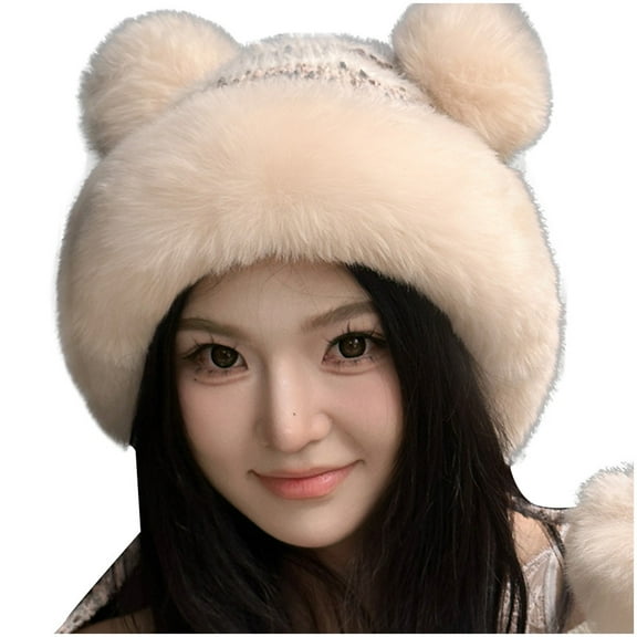 Hats for Women Winter Hat Womens Winter Pompom Hat Knit Earflap Hat Warm Hat Cap Outdoor Ski Cap