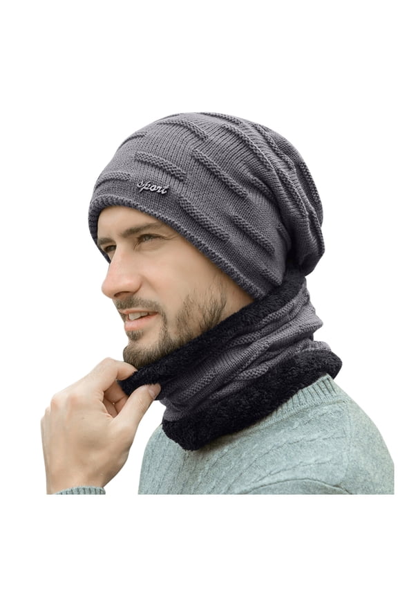 Hats for Women Winter Knitted Fleece Windproof Hood Scarf Coif Winter Knit Hat Warm Hats for Men Hats