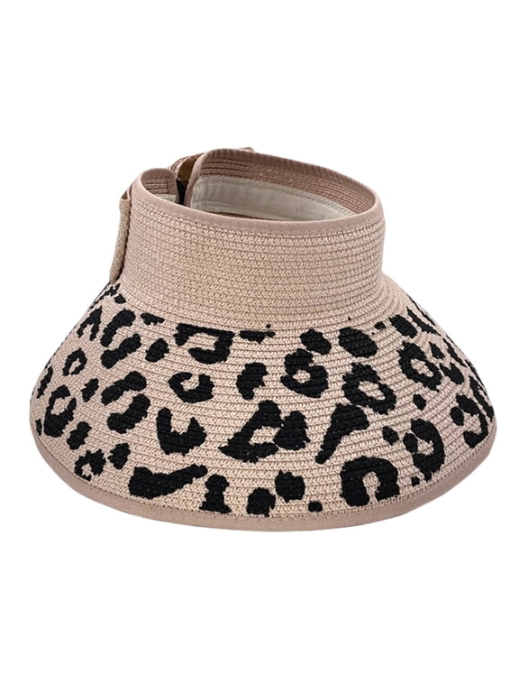 Hats for Women Women Elegant Leopard Print Adjustable Bow Wide Brim Sun Visor Upf Pink One Size