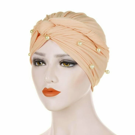 Hats for Women, Yellow Muslim Ruffle Beading Hat Turban Cap Pearl Women Wrap Caps, Womens Hats, One Size, Womens Hat, Summer Hats for Women