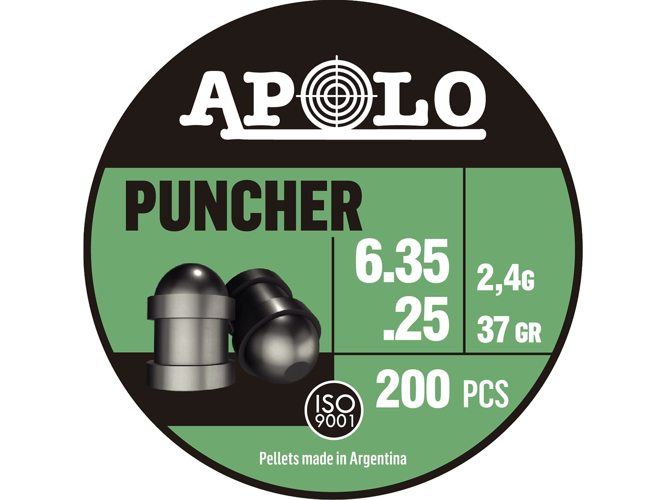 Apolo Puncher Air Gun Pellets 25 Caliber 37 Grain 6.35mm Head-Size Tin of 200
