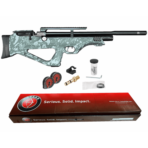 Hatsan FlashPup QE Limited Edition .25 Cal 900 FPS 40 FPE PCP Digital Green Camo Air Rifle with Wearable4U Paper Targets and 150x .25cal Pellets Bundle