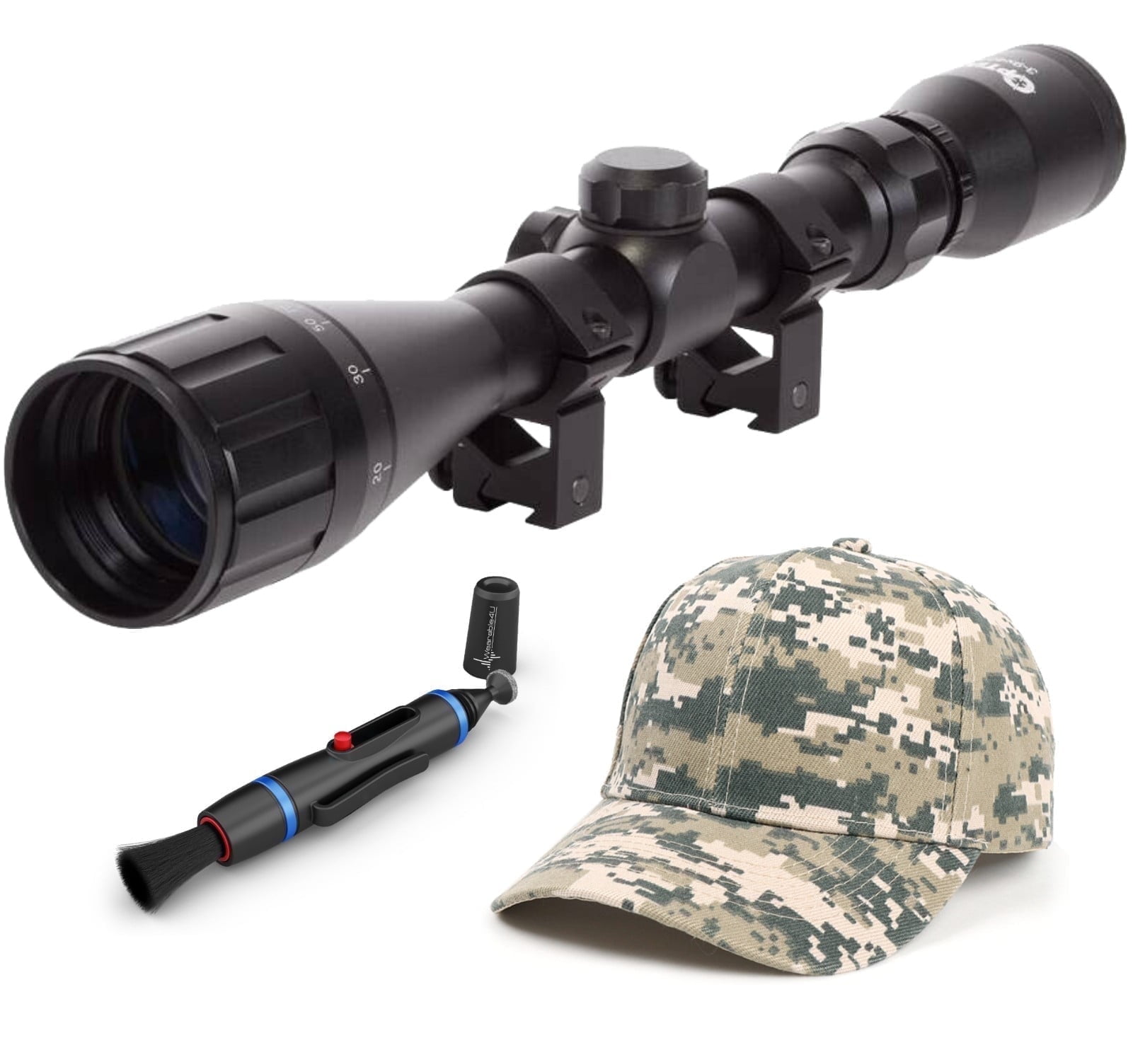 Hatsan Optima 3-9X40AO Scope with Rings and Free Hat Camo Digital and Cleaning Pen Bundle