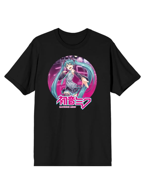 Hatsune Miku Anime Cartoon Circle Frame Black Graphic Tee- M