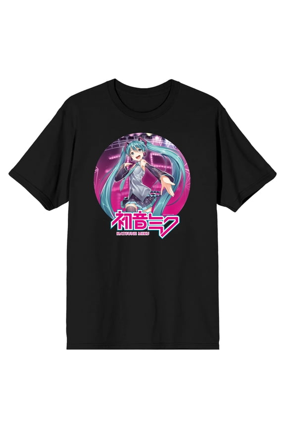 Hatsune Miku Anime Cartoon Circle Frame Black Graphic Tee- M