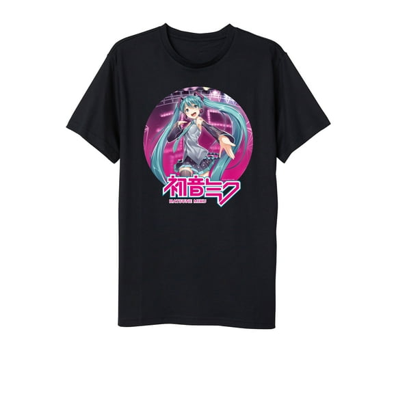Hatsune Miku Anime Cartoon Circle Frame Black Graphic Tee- M