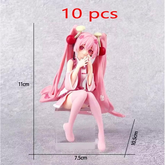 Hatsune Miku Anime figure Pink dress Sitting posture PVC model action toys Cherry pink cherry blossom decoration collect gifts