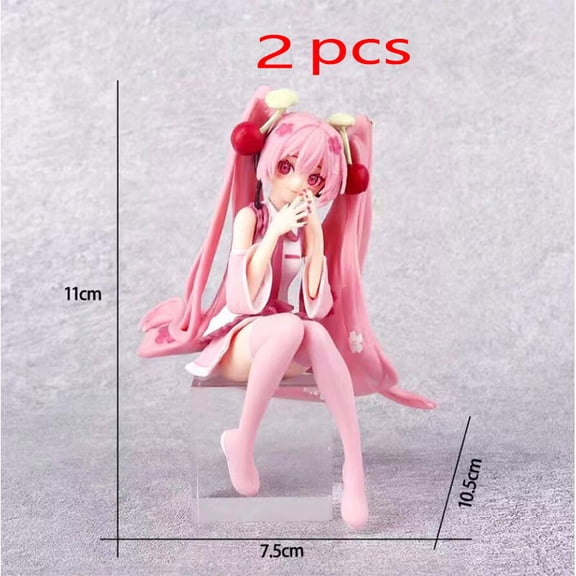 Hatsune Miku Anime figure Pink dress Sitting posture PVC model action toys Cherry pink cherry blossom decoration collect gifts