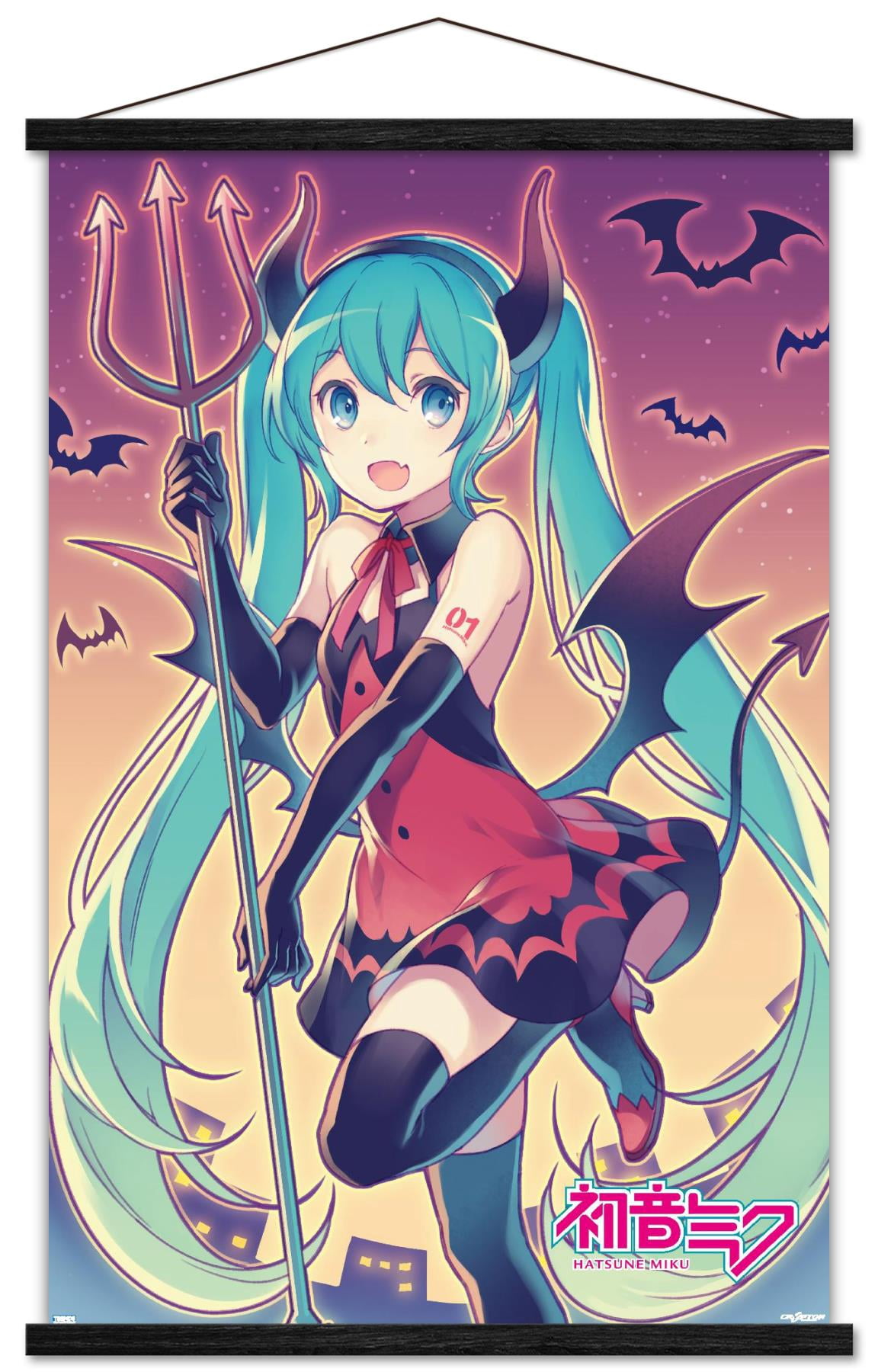Hatsune Miku - Bats Wall Poster with Magnetic Frame, 22.375" x 34"