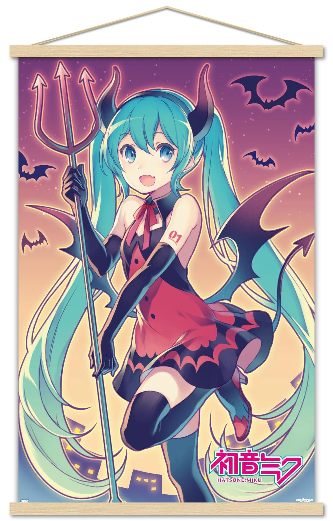 Hatsune Miku - Bats Wall Poster with Magnetic Frame, 22.375" x 34"