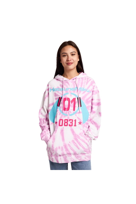 Hatsune Miku Bunny Ears Headphones 0831 Women's Purple Tie-Dye Long Sleeve Fleece Hooded Sweatshirt-Small