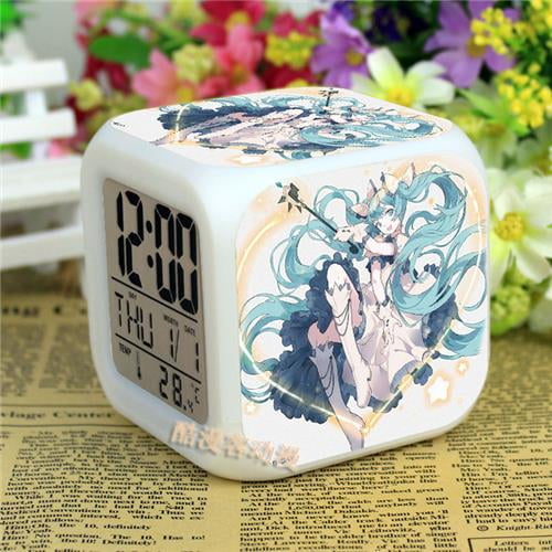 Hatsune Miku Cartoon Anime Creative Color Changing Alarm Clock Kawaii 