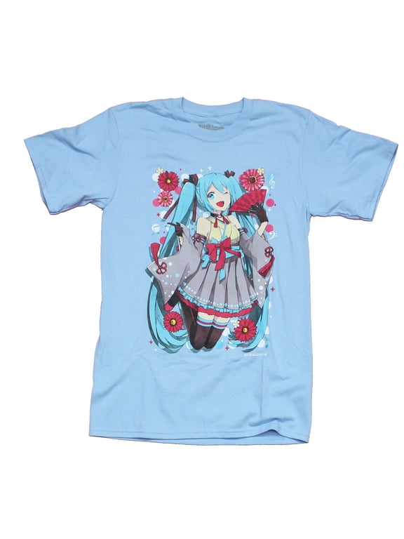 Hatsune Miku Mens T-Shirt - Winking Jumping Image (Small)