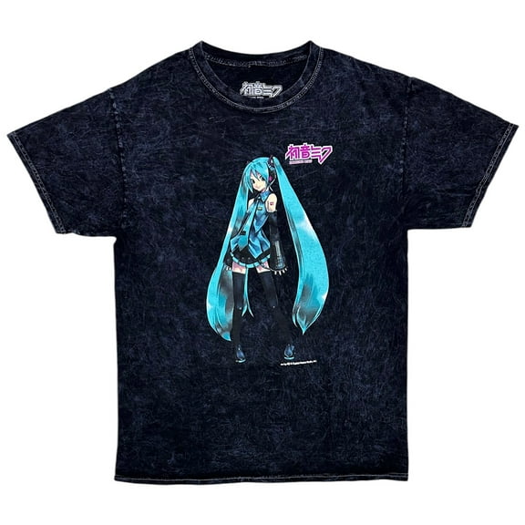 Hatsune Miku Men's T-Shirt Japanese Anime Graphic Short Sleeve Crewneck Tee (Medium, Black Mineral Wash 1)