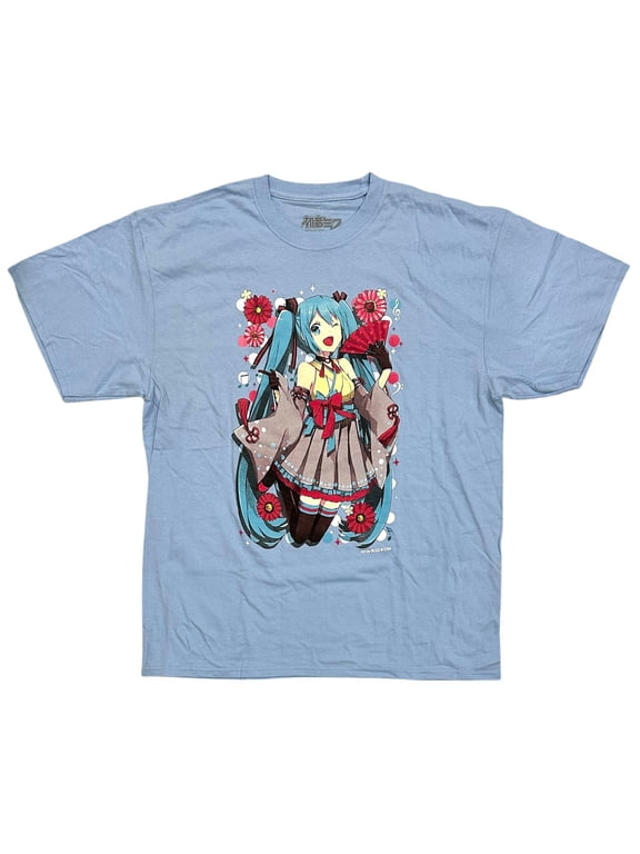Men's T-Shirt Japanese Anime Graphic Short Sleeve Crewneck Tee (Medium, Blue 2)