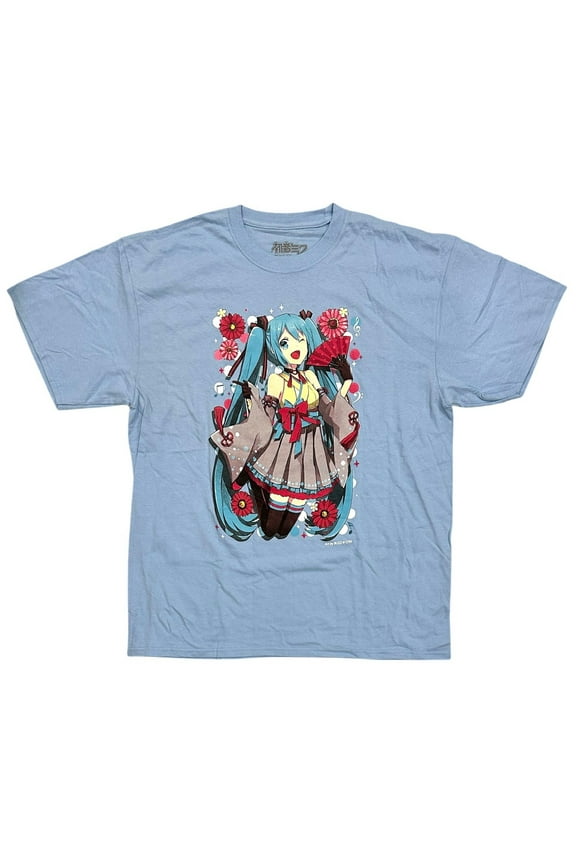 Men's T-Shirt Japanese Anime Graphic Short Sleeve Crewneck Tee (Small, Blue 2)