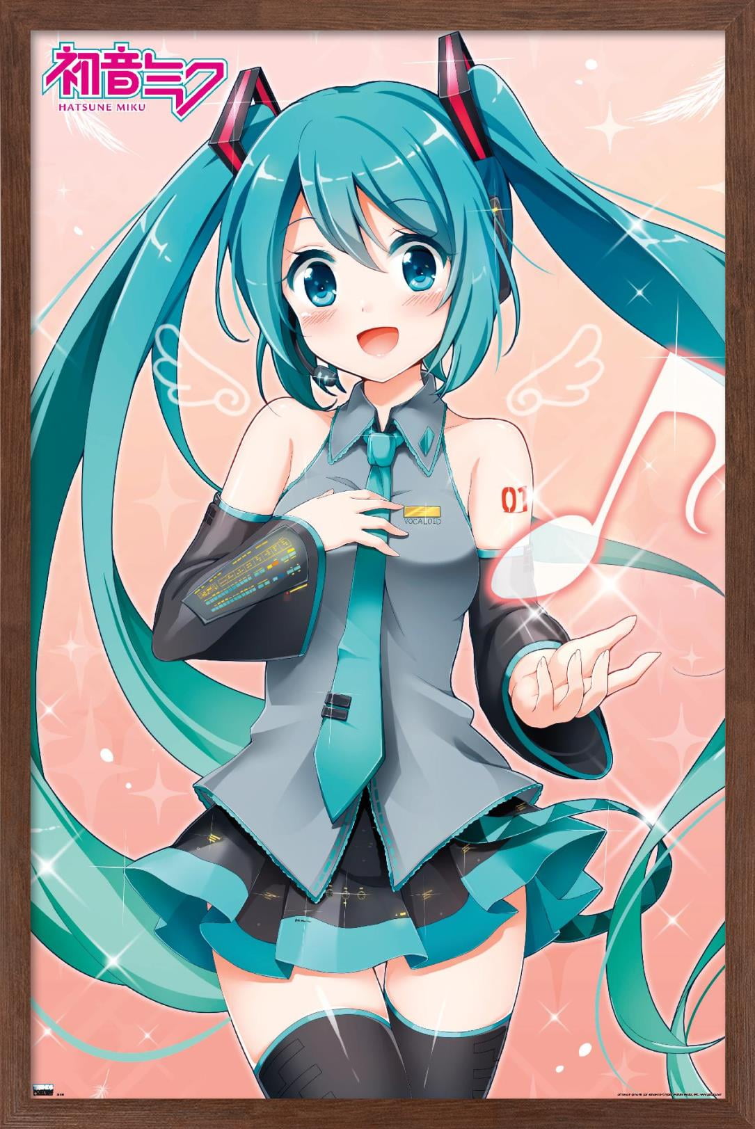 Hatsune Miku - Music Note Wall Poster, 14.725" x 22.375", Framed