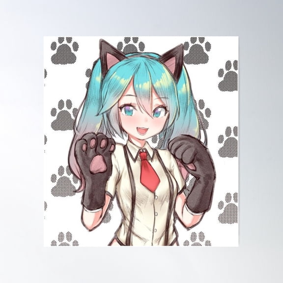 Hatsune Miku Nekko Kawaii Poster Wall Art, Modern Wall Decor For Living Room Bedroom, 12x18 UNFRAMED
