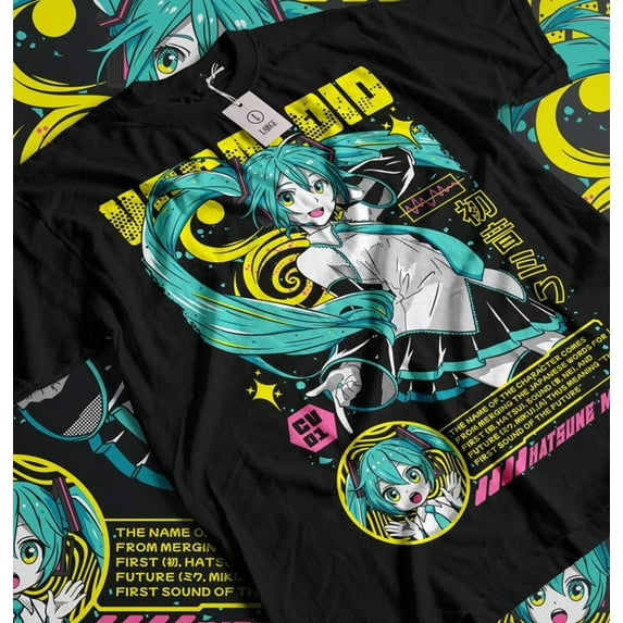 Hatsune Miku T-Shirt, Anime Manga, Kawaii Project Diva Vocaloid Shirt,Black color,size XL