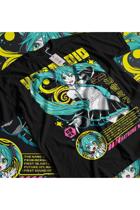 Hatsune Miku T-Shirt, Anime Manga, Kawaii Project Diva Vocaloid Shirt,Black color,size XL