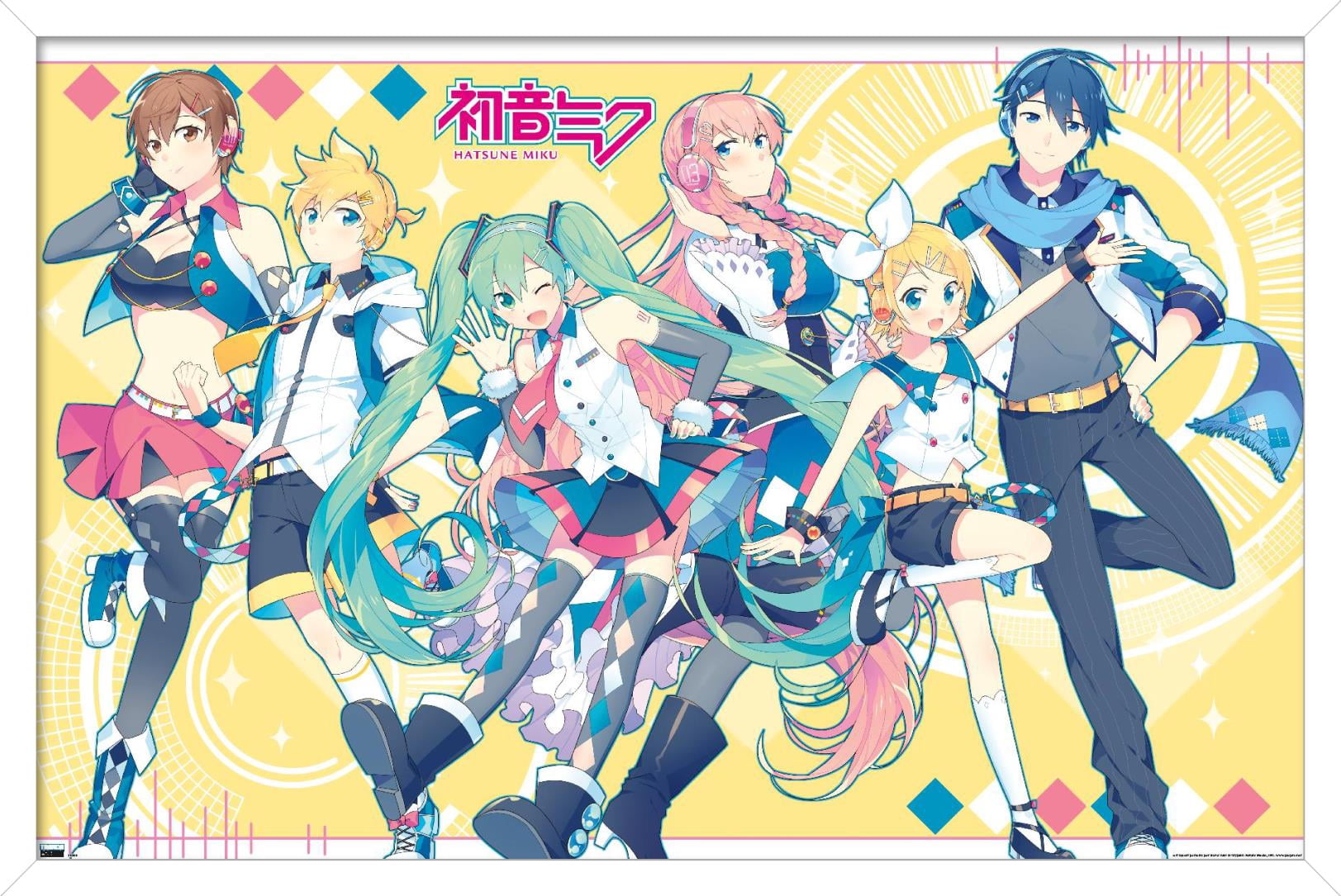 Hatsune Miku - Yellow Group Wall Poster, 22.375" x 34", Framed