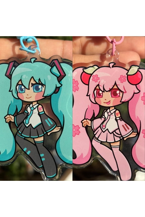 Hatsune Miku and Sakura Miku Vocaloid Singer Acrylic Keychain Epoxy front (1 keychain)