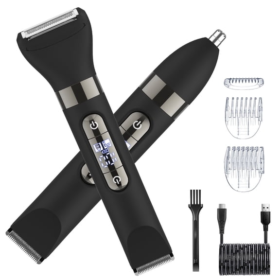 Hatteker 3 in 1 Multifunctional Dual - Head Body Hair Trimmer for Men, IPX7 Waterproof Nose/Eyebrow Trimmer, Rechargeable Body Electric Shaver Razor