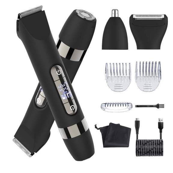 Hatteker 4-in-1 Men's Electric Shaver, Dual-Head Body Hair Trimmer for Men, IPX7 Waterproof Groin & Body Hair Groomer, Rechargeable Body Electric Shaver Razor