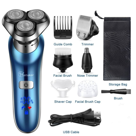Hatteker Electric Shaver for Men 4 in 1 Nose Hair Face Trimmer Rotary Razor Trimmer for Men Cordless Rechargeable Beard USB Groomer Waterproof Wet Dry