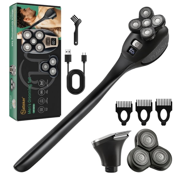 Hatteker HT-6873 Back & Bald Head Shaver 2 in 1 Electric Razor Body Trimmer Kit ,5D Blade,Cordless, Wet/Dry Auxiliary Handle