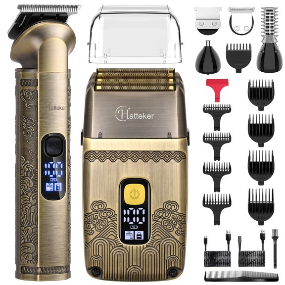 Hatteker Professional Hair Clipper Electric Razor Foil Shavers for Men Body Nose Ear Hair Grooming Kit with Triple Blades Cordless Waterproof