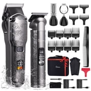Hatteker Professional Hair Clippers + 4 in 1 Beard Trimmer for Men Clippers and Trimmer Set T-Blade Trimmer Cordless Grooming Kit Nose Body Hair Trimmer Barber Clippers Hair Cutting Kit Grey