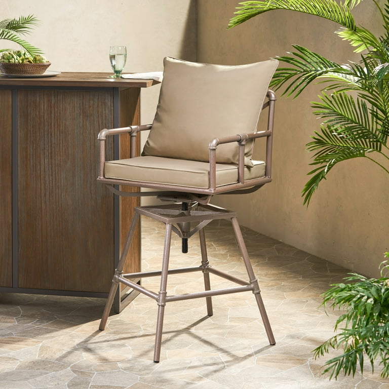 Hatteras Pipe Outdoor Adjustable Barstool Gray and Brass