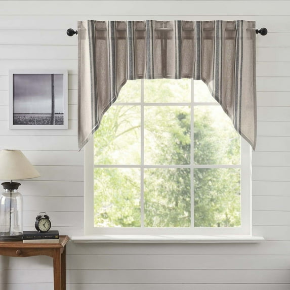 VHC Brands Hatteras Seersucker Ticking Stripe Curtain, Panel Set 84x40, Blue