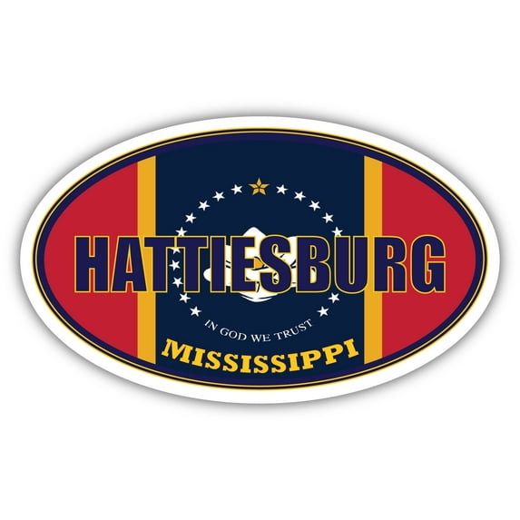 Hattiesburg City Mississippi.png State Flag | MS Flag Forrest County Oval State Colors Bumper Sticker Car Decal 3x5 inches
