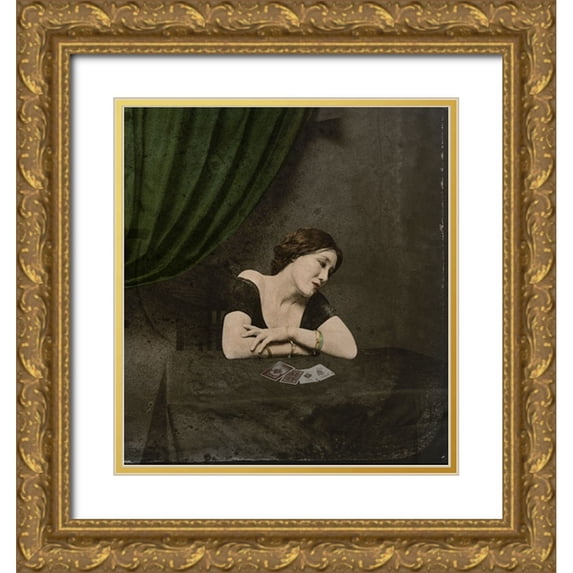 Hattori, Fuyuki 12x13 Gold Ornate Wood Framed with Double Matting Museum Art Print Titled - Photographer Unknown Qa Card-Divining Victorian Ladyq