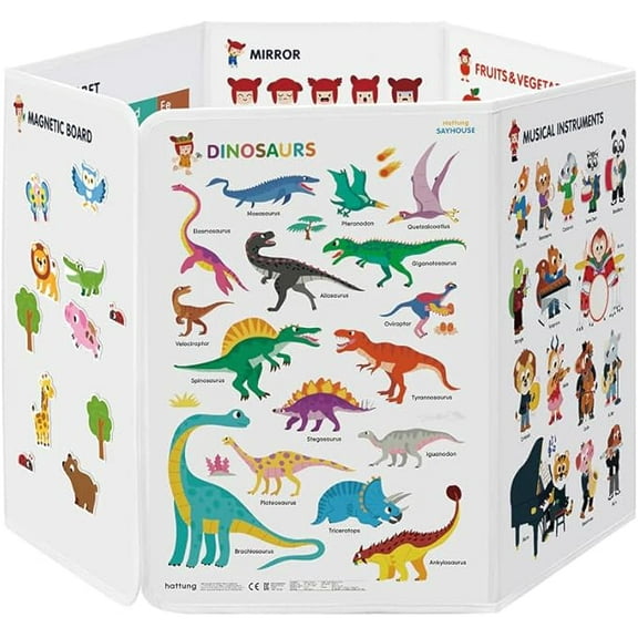 Hattung SayHouse Interactive Educational Foldable Board for Kids with Talking Pen, Magnetic Board, Whiteboard & Mirror - Learn Fruits, Numbers, Animals, and More