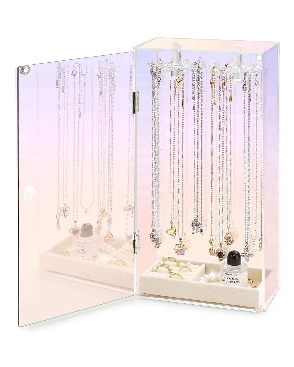 Haturi Iridescent Necklace Organizer, Acrylic Necklace Holder w/Velvet ...