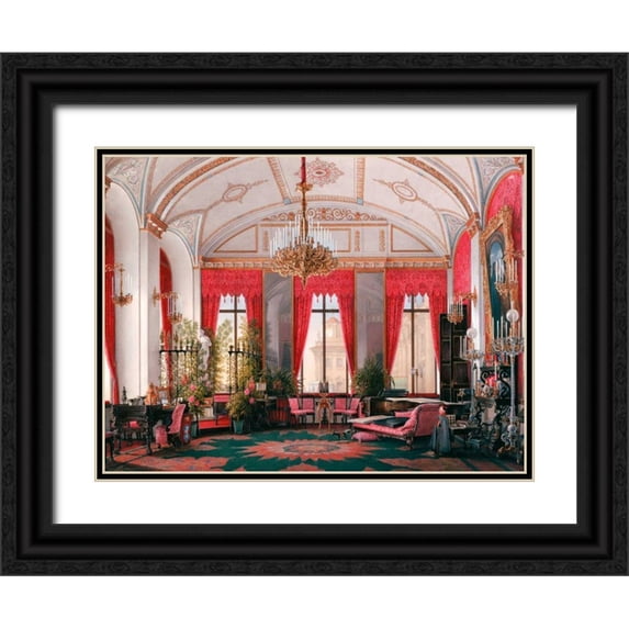 Hau, Edward Petrovich 18x15 Black Ornate Wood Framed with Double Matting Museum Art Print Titled - Interiors of the Winter Palace: the Raspberry Study