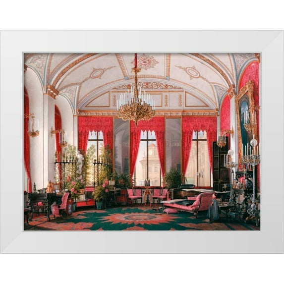Hau, Edward Petrovich 18x15 White Modern Wood Framed Museum Art Print Titled - Interiors of the Winter Palace: the Raspberry Study