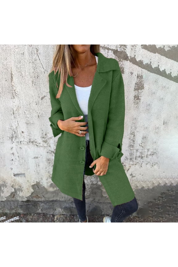 2025 Autumn/Winter Women's Solid Color Cardigan with Lapel and Pocket Mid Length Coat Long Winter Coats Women Vintage Sweater Long plus Size Women Coats Leopard Print Girls Cardigans Fuzzy