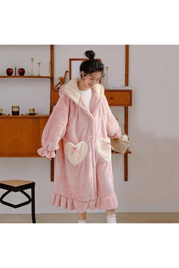 2025 New Winter Cute Cartoon Coral Velvet Pajama Women Thick Nightgown Can Be Worn Outside The Home Wear plus Size Robes for Women 4x Robes for Women Shower Wrap Towel for Women Dressing